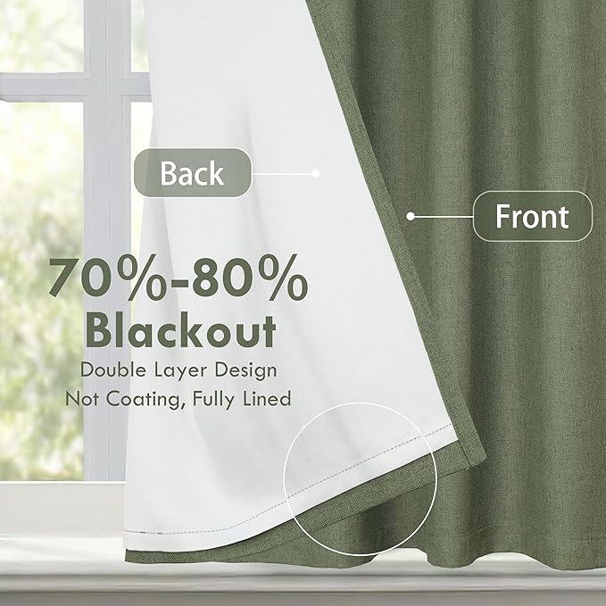 DriftAway Double Layer Linen Blackout Tie Up Curtains Thermal Insulated Fully - Image 2