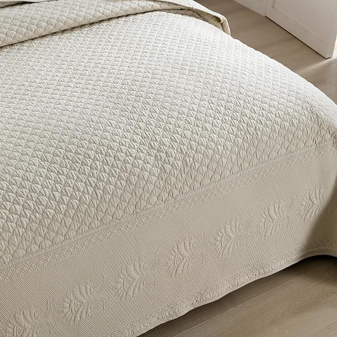 MarCielo 3-Piece 100% Cotton Oversized Bedspread Lightweight Quilt Coverlet - Image 2
