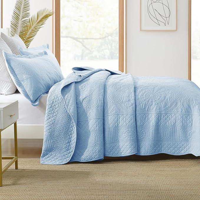 MarCielo 3-Piece 100% Cotton Oversized Bedspread Lightweight Quilt Coverlet - Image 2