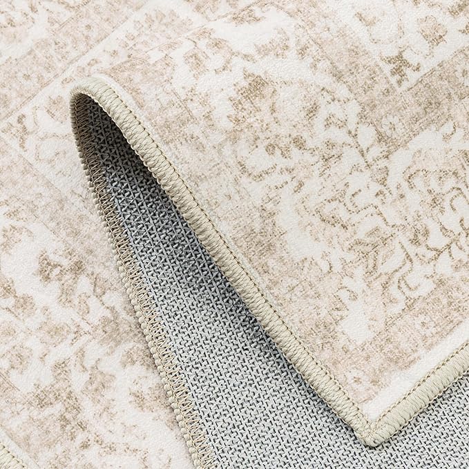 Beige Area Rug 9x12 Machine Washable Large Vintage Living Room Distressed Non - Image 7