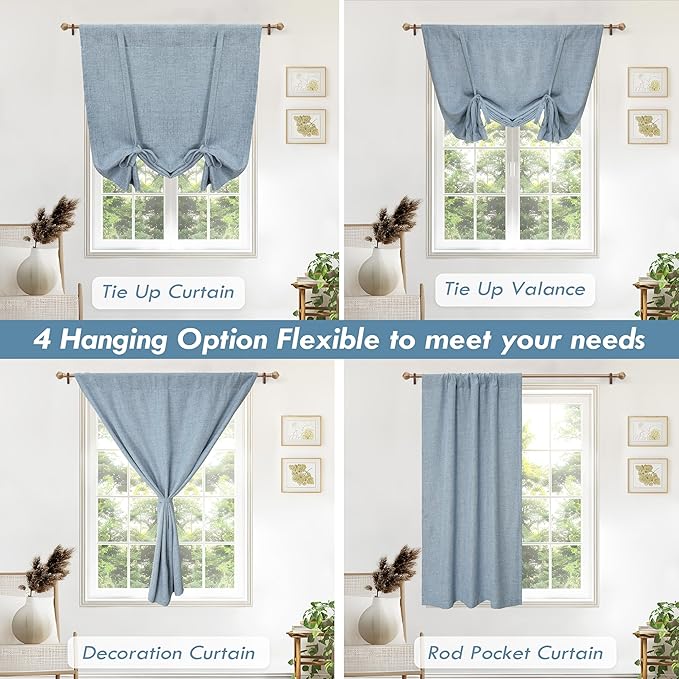 DriftAway Double Layer Linen Blackout Tie Up Curtains Thermal Insulated Fully - Image 6