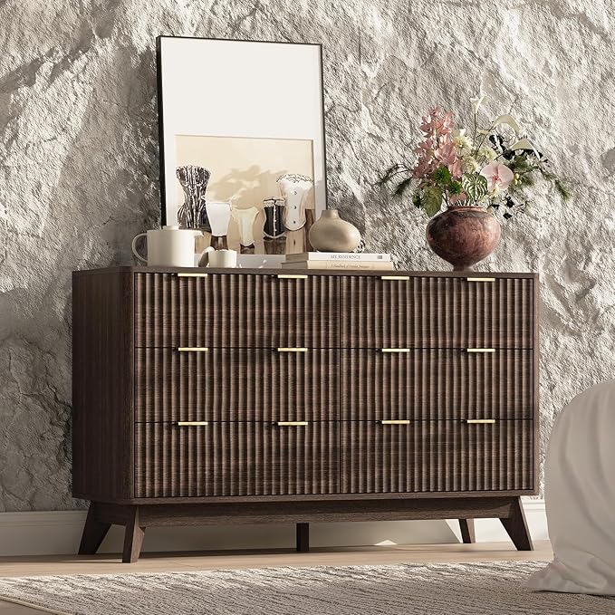 47'' Wide 6 Drawers Dresser for Bedroom, Modern Fluted Vertical Chest - Image 3
