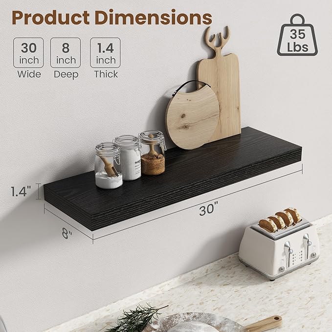 30 Inch Floating Shelves for Wall, 8 Inch Deep Floating Shelf for Storage & - Image 3
