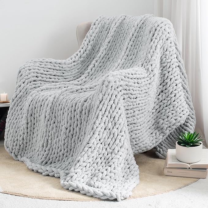 Chunky Knit Throw Blanket 60"X 80", 100% Handmade - Image 7