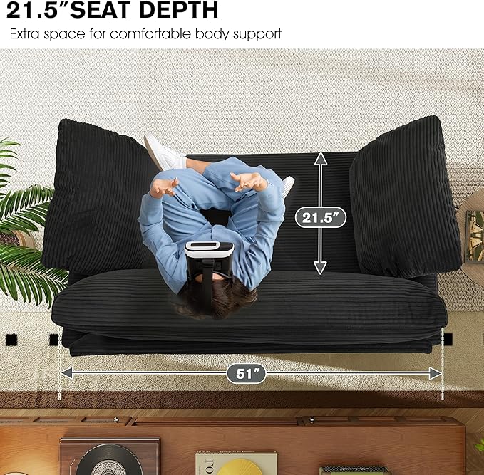 51" Loveseat Sleeper Sofa Bed, Corduroy Convertible Floor Sofa Bed - Image 4