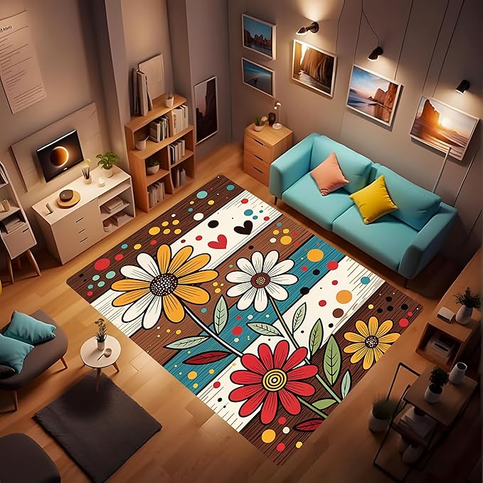 Machine Washable 5' x 7' Bohemian-Style Area Rug, Flowers Floor mat, Suitable by Unknown