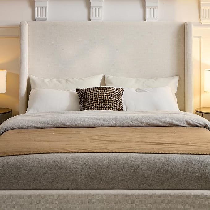 Upholstered Bed Frame King Size, 52.3" High Headboard Platform Beds Caron Tall - Image 7