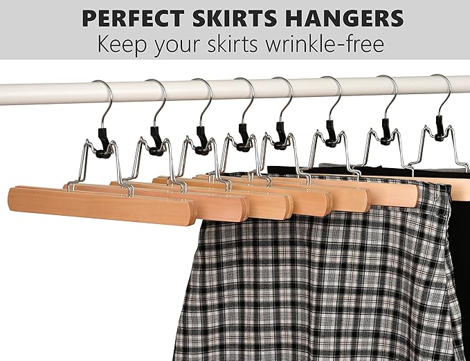 Amber Home 10 Pack Natural Wooden Pants Hangers, Wood Clamp Hangers - Image 7