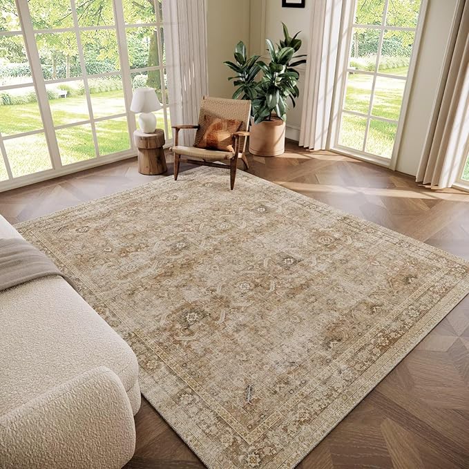 Washable 6x9 Area Rugs for Living Room, Boho Non-Slip Vintage Distress Large by Hedwior