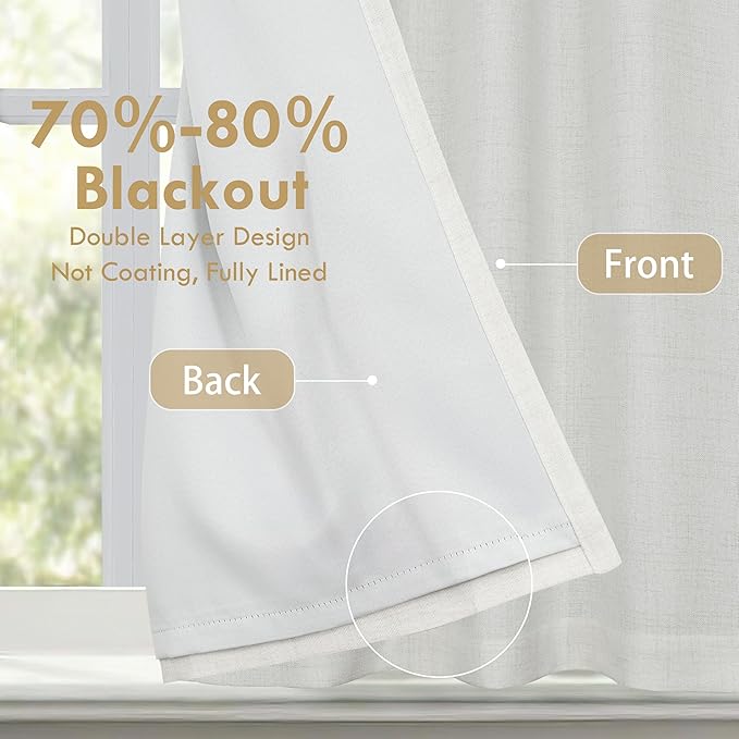 DriftAway Double Layer Linen Blackout Tie Up Curtains Thermal Insulated Fully - Image 2