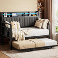 Daybed with Trundle and LED Light, Heavy Duty Metal Twin Bed Frame with by JOCOEVOL