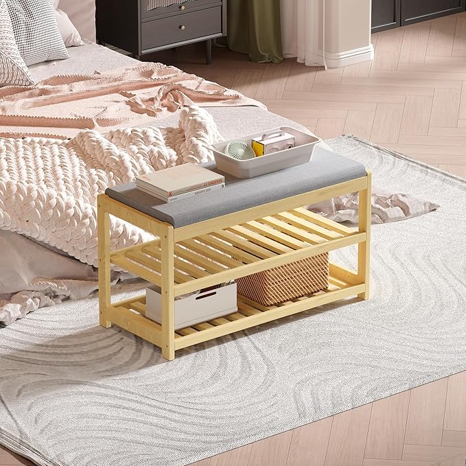 Shoe Bench Entryway, 100% Solid Solid Wood Shoe Rack Bench - Image 2