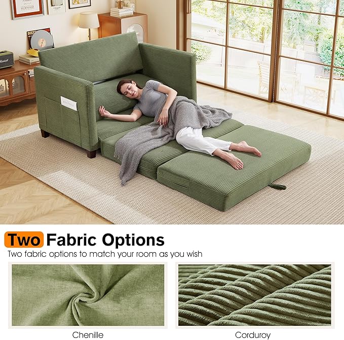 51" Loveseat Sleeper Sofa Bed, Corduroy Convertible Floor Sofa Bed - Image 6
