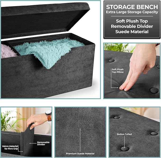 Sorbus Storage Ottoman Bench – for Living Room, End of Bed, Bedroom Bench 43 in - Image 6