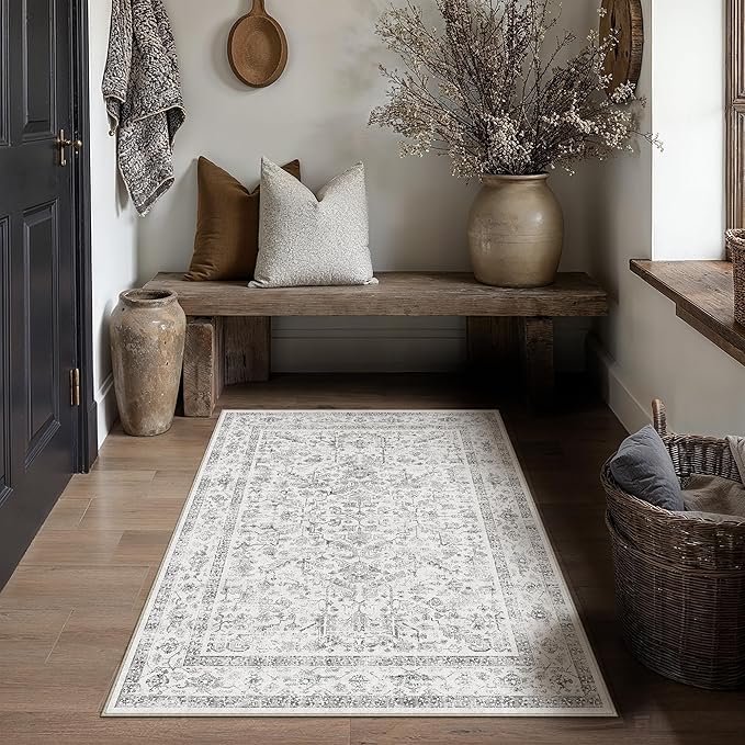 Grey 3x5 Entryway Rug Vintage Area Carpet Indoor Kitchen Washable Door Mat - Image 3