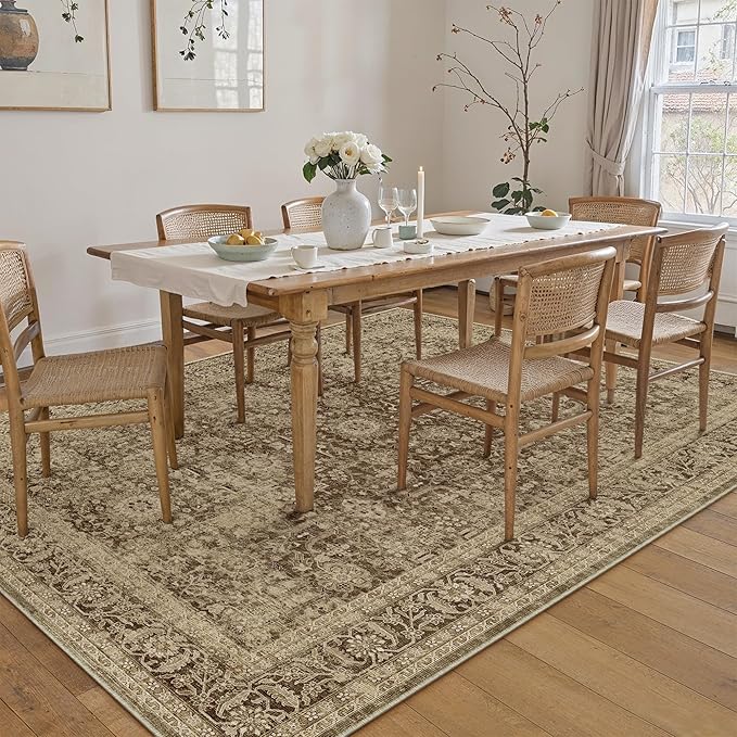 Brown 8x10 Area Rug Non Slip Large Vintage Living Room Distressed Machine - Image 7