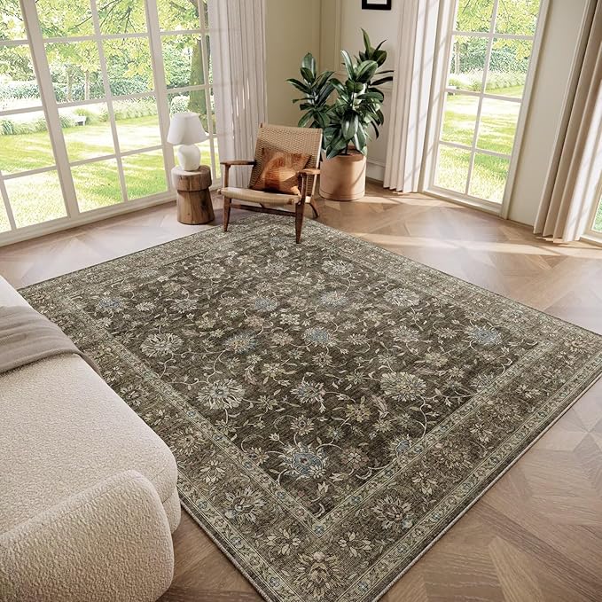 Washable 5x7 Area Rugs for Living Room, Boho Non-Slip Vintage Distress Rugs for by Hedwior