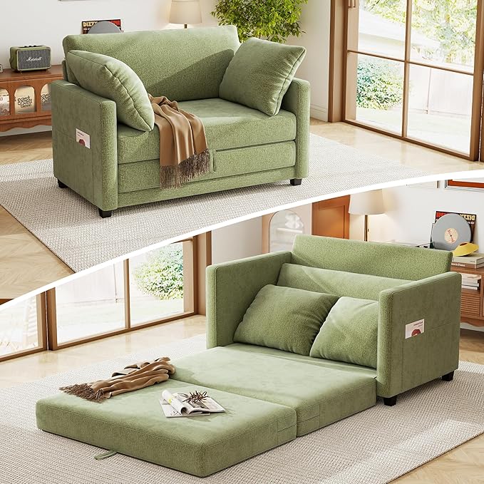 51" Loveseat Sleeper Sofa Bed, Chenille Convertible Floor Sofa Bed by kakuboohi