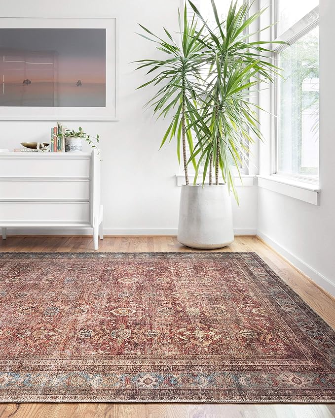 Loloi Layla Collection LAY-01 Brick/Blue 5'-0" x 7'-6" .13" Thick Area Rug by Loloi