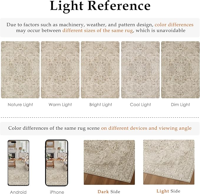 Brown 5x7 Area Rug Washable Vintage Carpet - Image 7