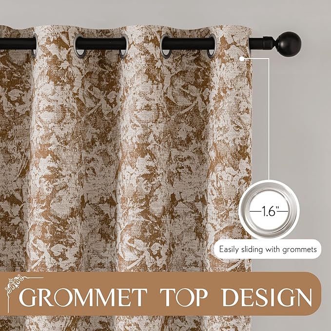 Beauoop Brown Floral Jacquard Blackout Curtains 84 Inches Long 2 Panels - Image 8