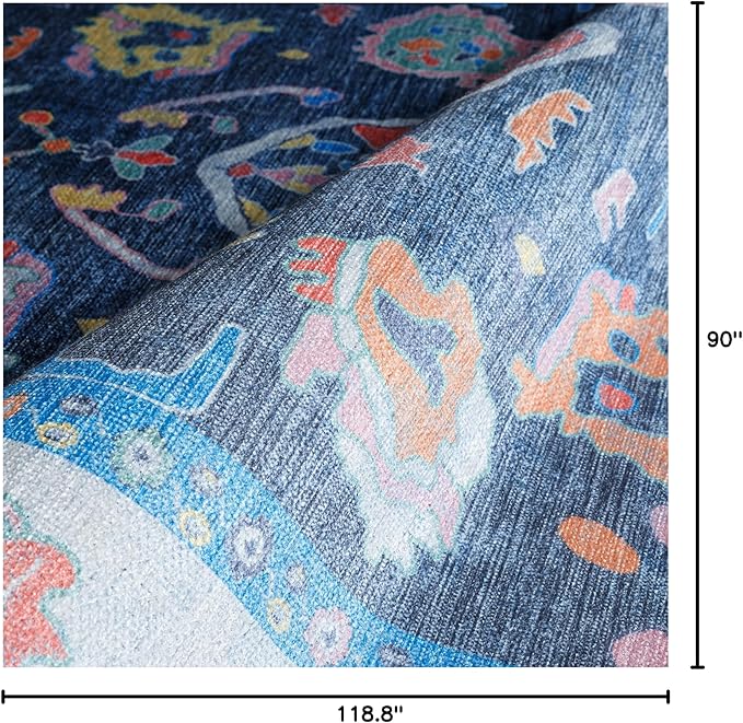 Fame Rugs Blue Modern Oushak Rug 8x10, Vintage Turkish Colorful Oriental - Image 2