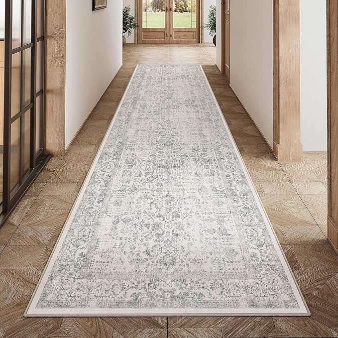 Gray Runner Rug 3x10 Hallway Machine Washable Kitchen Vintage Distressed Non by PureCozy