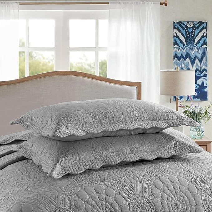 MarCielo 3-Piece 100% Cotton Oversized Bedspread Lightweight Quilt Coverlet - Image 5