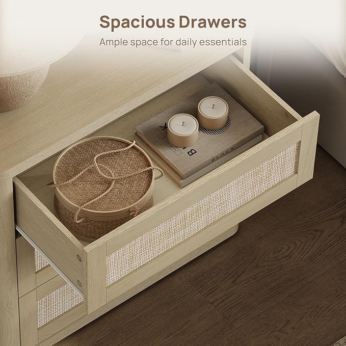 SICOTAS Rattan Night Stand Set of 2, Oversized 3-Drawer Nightstand, Large - Image 4