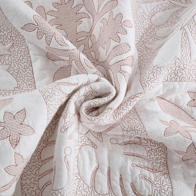MarCielo 3-Piece 100% Cotton Bedspread Lightweight Quilt Coverlet Embroidery - Image 6