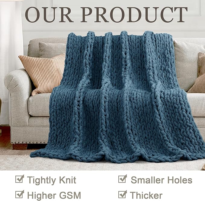 Chunky Knit Throw Blanket 60"X 80", 100% Handmade - Image 4