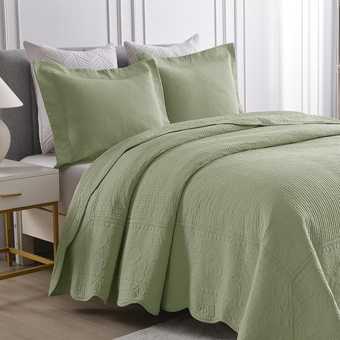 MarCielo 3-Piece 100% Cotton Oversized Bedspread Lightweight Quilt Coverlet - Image 7