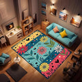 Machine Washable 5' x 7' Folk Art Print Style Area Rug, Flowers Floor mat by Unknown