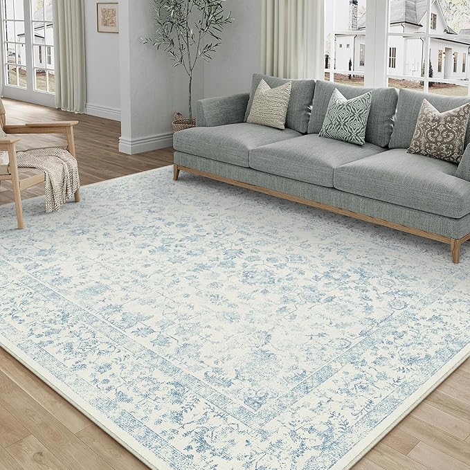 5x7 Blue Area Rug Non Slip Vintage Living Room Distressed Machine Washable by PureCozy