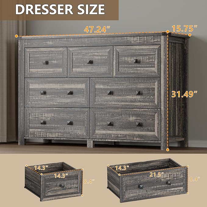 7-Drawer Dresser, Modern Wooden Storage Chest of Drawers, Dresser TV Stand - Image 2