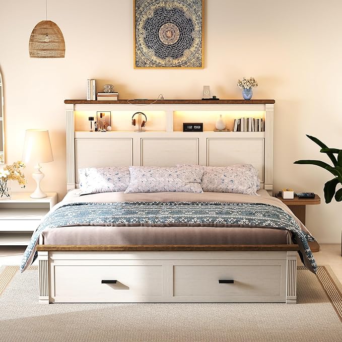 Queen Size Bed Frame with 53" Tall Headboard, Farmhouse Platform Bed Frame with - Image 8