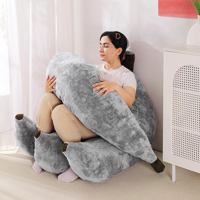 Banana Bean Bag Chair with Ottoman, Floor Sofa Bed with Footrest, Comfy - Image 6