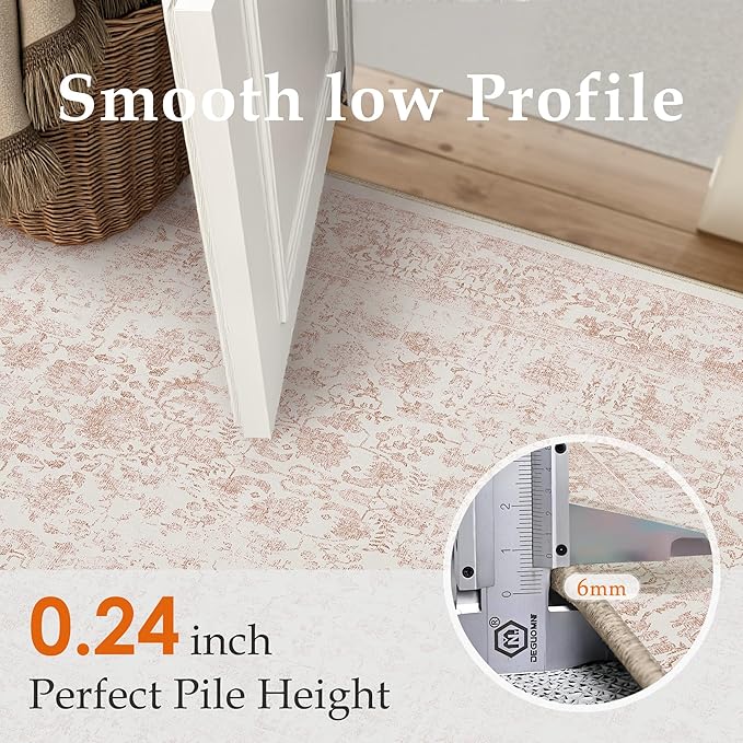 Pink Area Rug 4x5 Office Entryway Rug Machine Washable Kitchen Vintage - Image 3