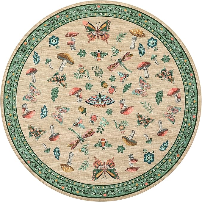 Mushroom Insect 6ft Round Rug Washable Non-Slip Soft Ultra-Thin Small Boho - Image 4
