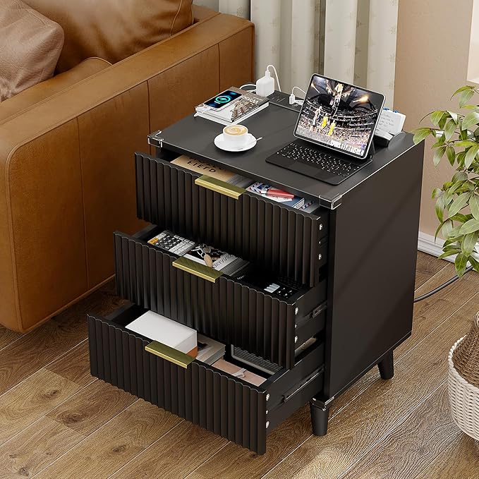 Lulive Wood 3 Drawers Dresser Fluted Night Stand - Image 4