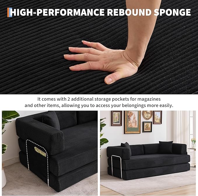 Garvee 5-in-1 Convertible Sofa Bed, 78.8" Modular Corduroy Sleeper - Image 7
