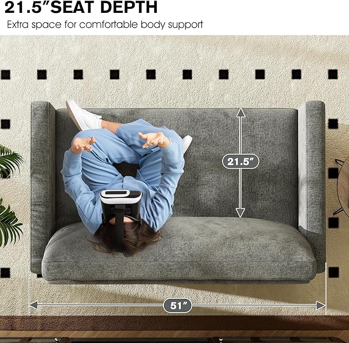 51" Loveseat Sleeper Sofa Bed, Chenille Convertible Floor Sofa Bed - Image 4