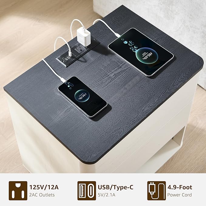 ACCOHOHO Nightstand with Charging Station, Large Modern End Table - Image 3