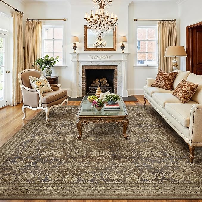 8x10 Vintage Area Rug Brown Washable Living Room Large Non Slip Carpet Bedroom by PureCozy