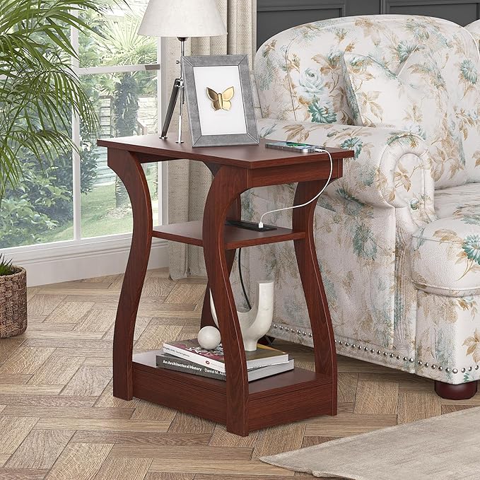 End Tables Living Room Set of 2, Cherry End Table - Image 6