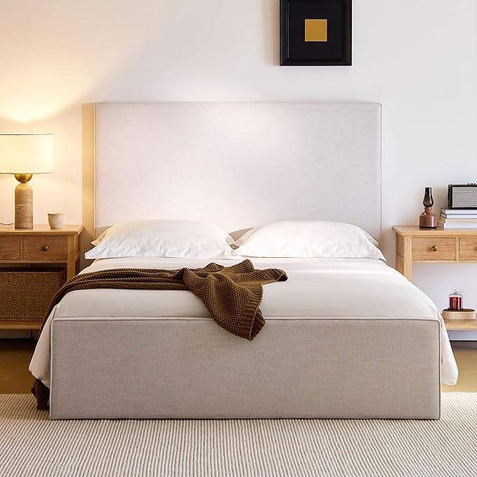 Queen Size Upholstered Bed Frame, Lucas Tall Headboard Floor Platform Beds by Unknown