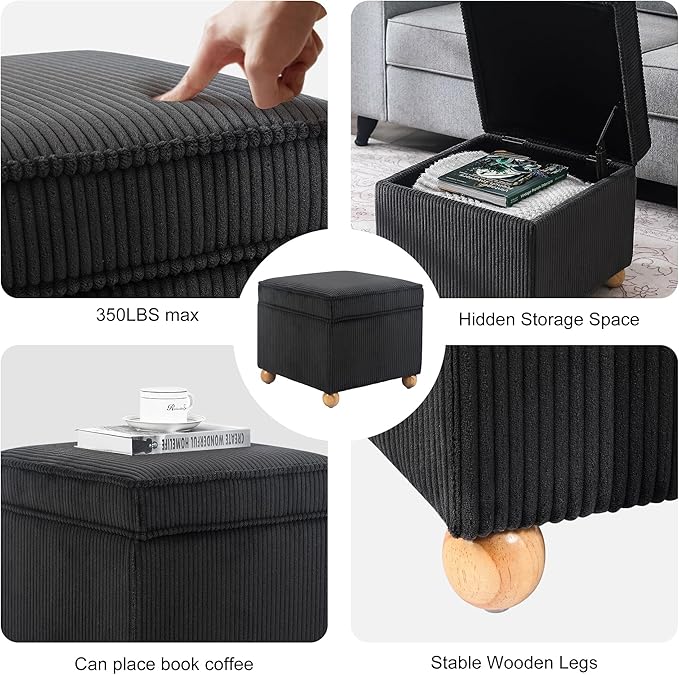 Adeco 17 Inch High Striped Flannel Black Cube Ottoman Storage, 3D Embossed - Image 6