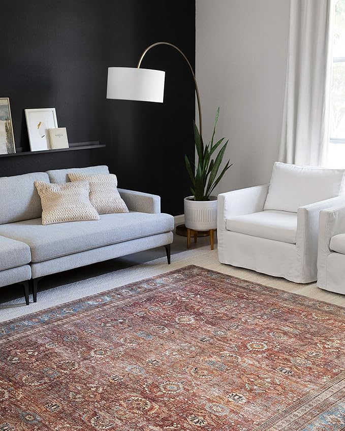 Loloi Layla Collection LAY-01 Brick/Blue 2'-3" x 3'-9" .13" Thick Accent Rug - Image 2