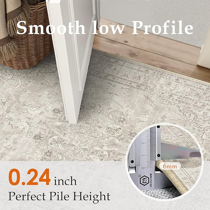 Beige 3x5 Area Rug Washable Vintage Carpet - Image 2
