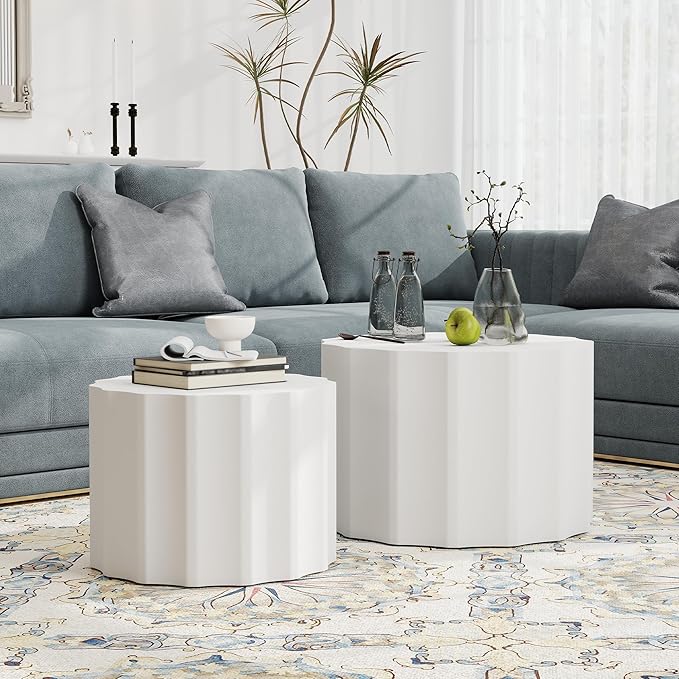 Nesting Coffee Table Set of 2, Round Coffee Tables, Space-Saving Modern Circle by Furnivado